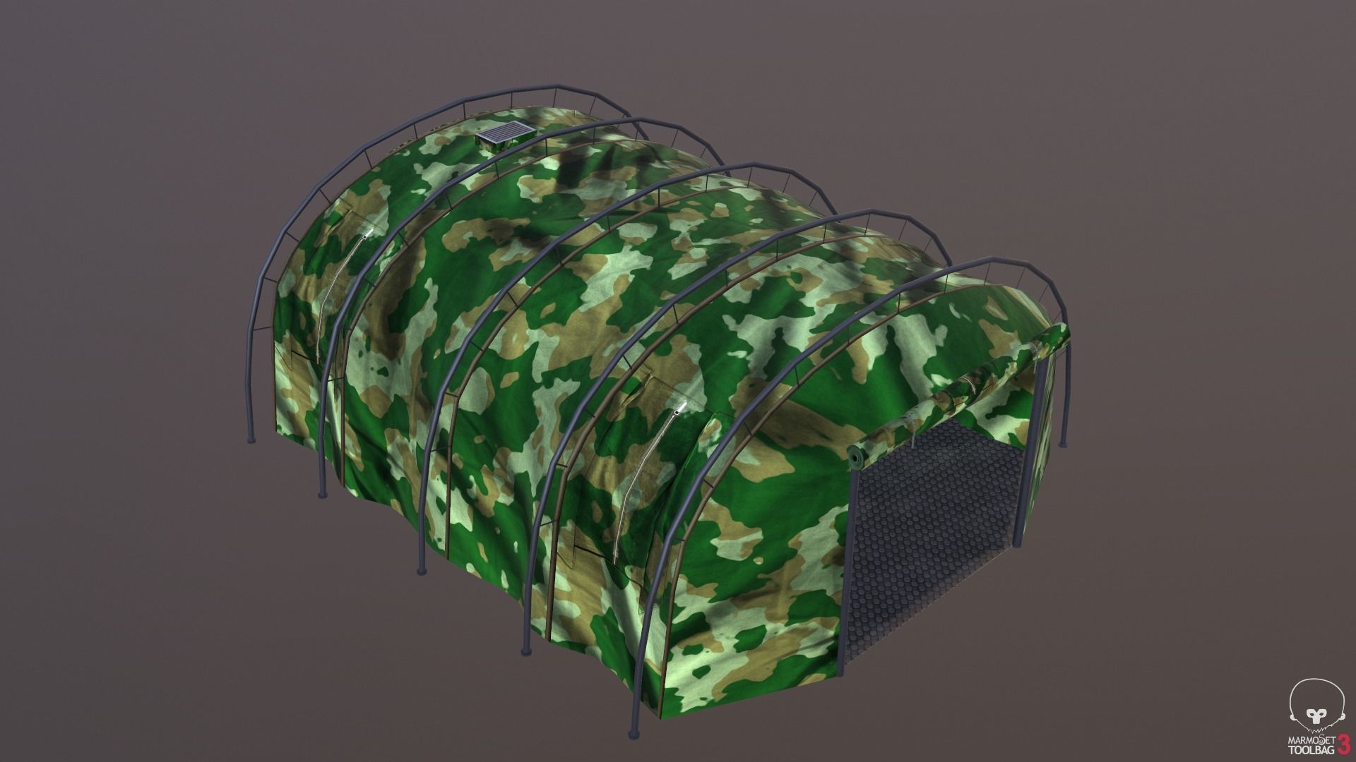 Military tent summer camo great for base - Low poly Low-poly 3D model_7