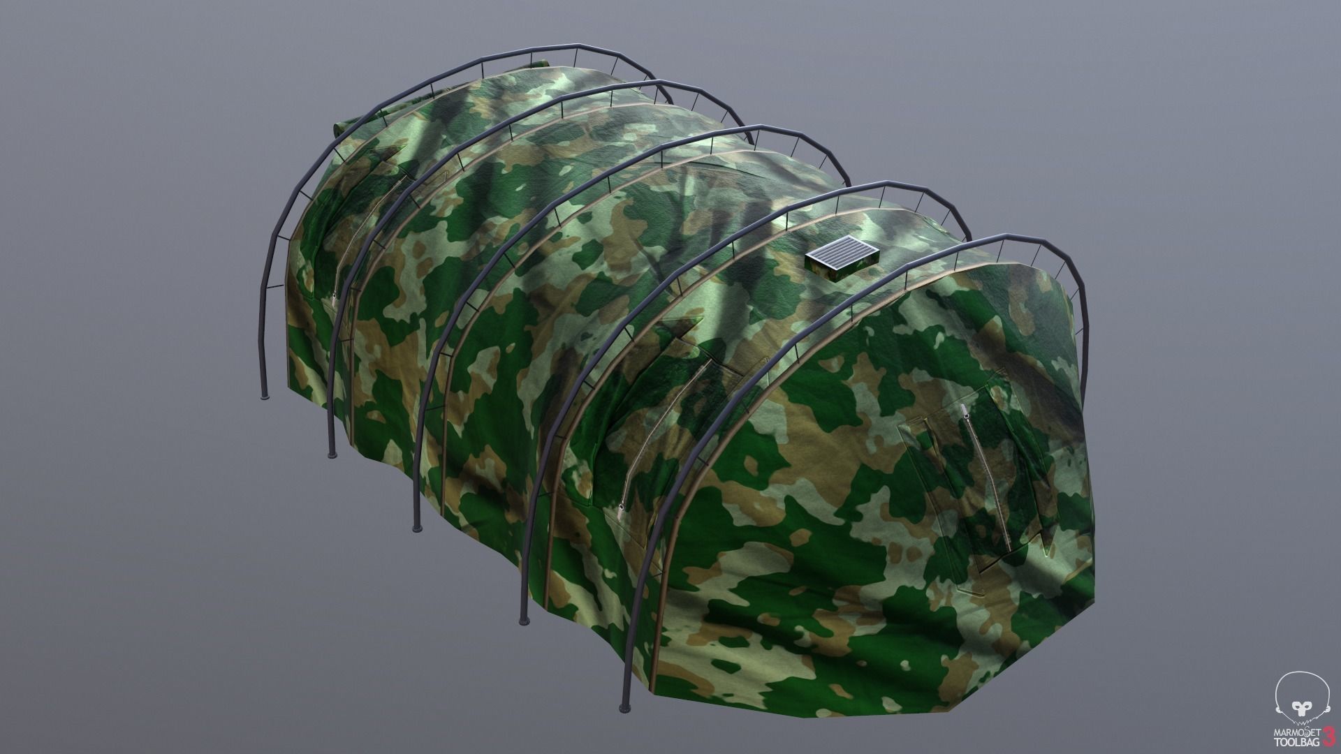 Military tent summer camo great for base - Low poly Low-poly 3D model_16