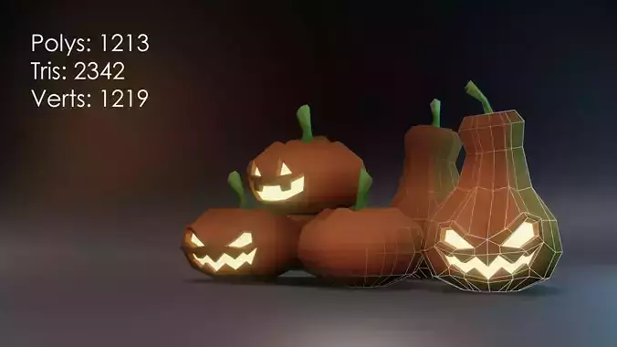 Halloween Pumpkins Jack O Lanterns Low Poly