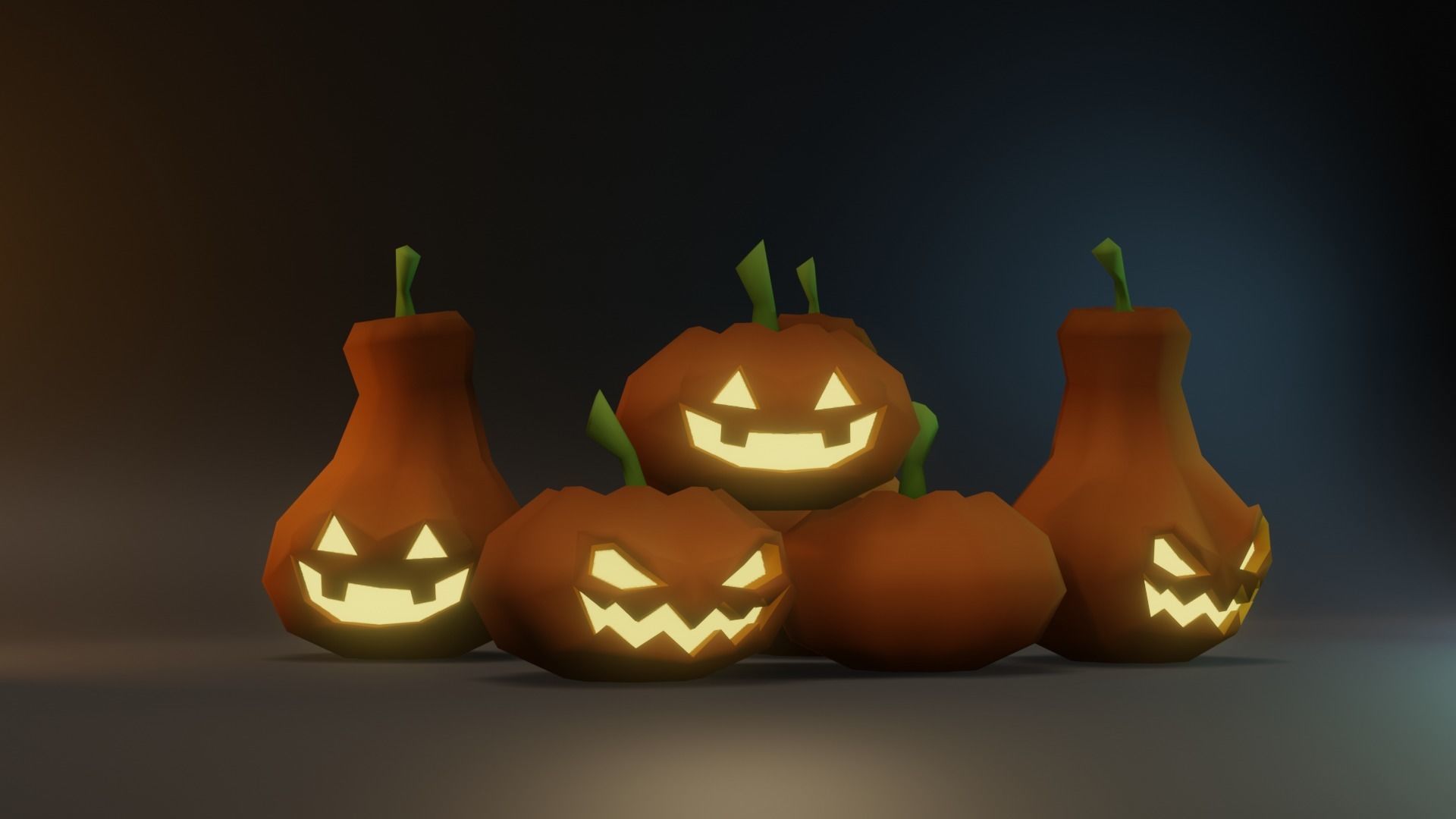 3D model Halloween Pumpkins Jack O Lanterns Low Poly VR / AR / low-poly ...