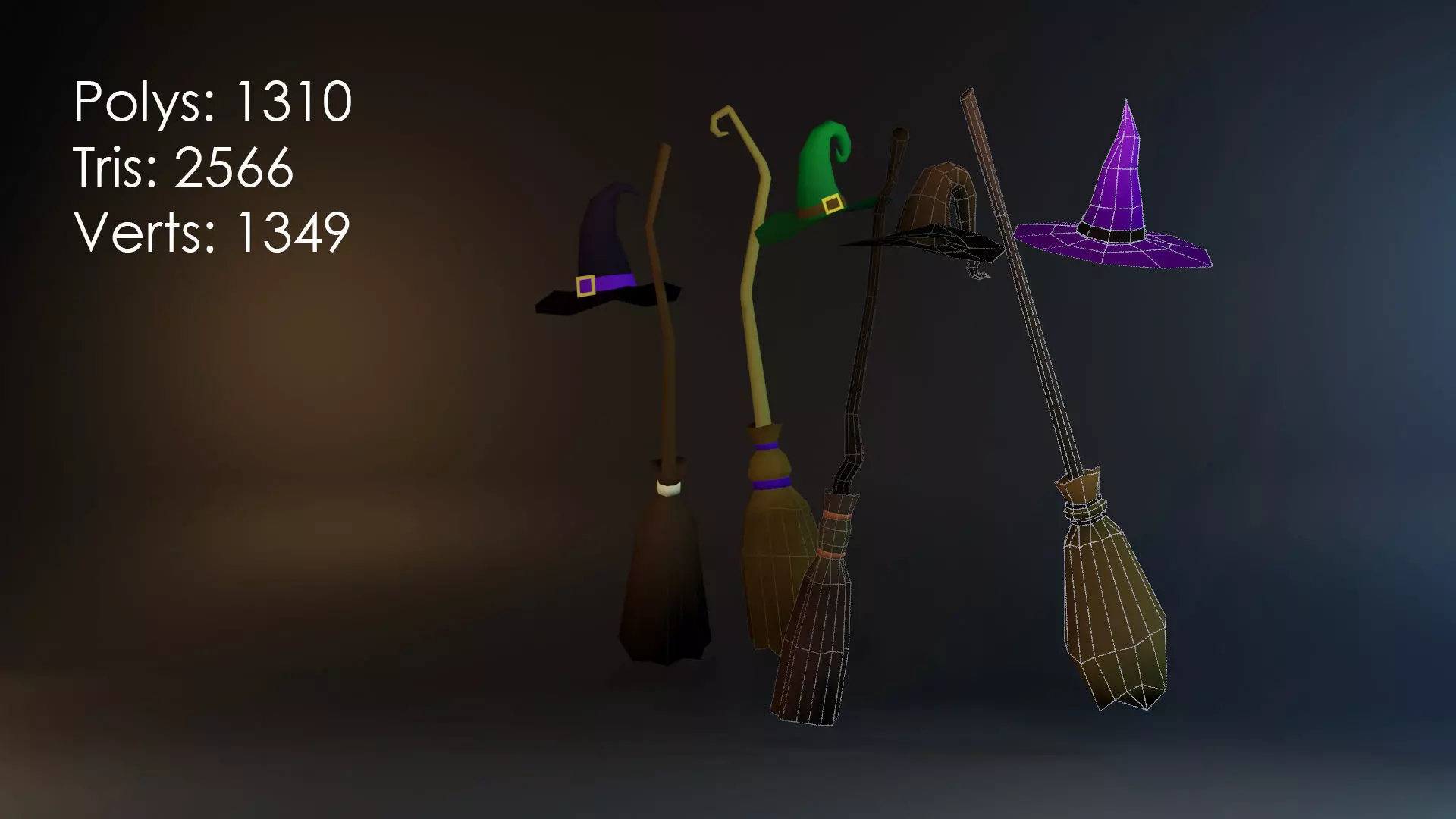 Halloween Witch set Low Poly Low-poly 3D model_0