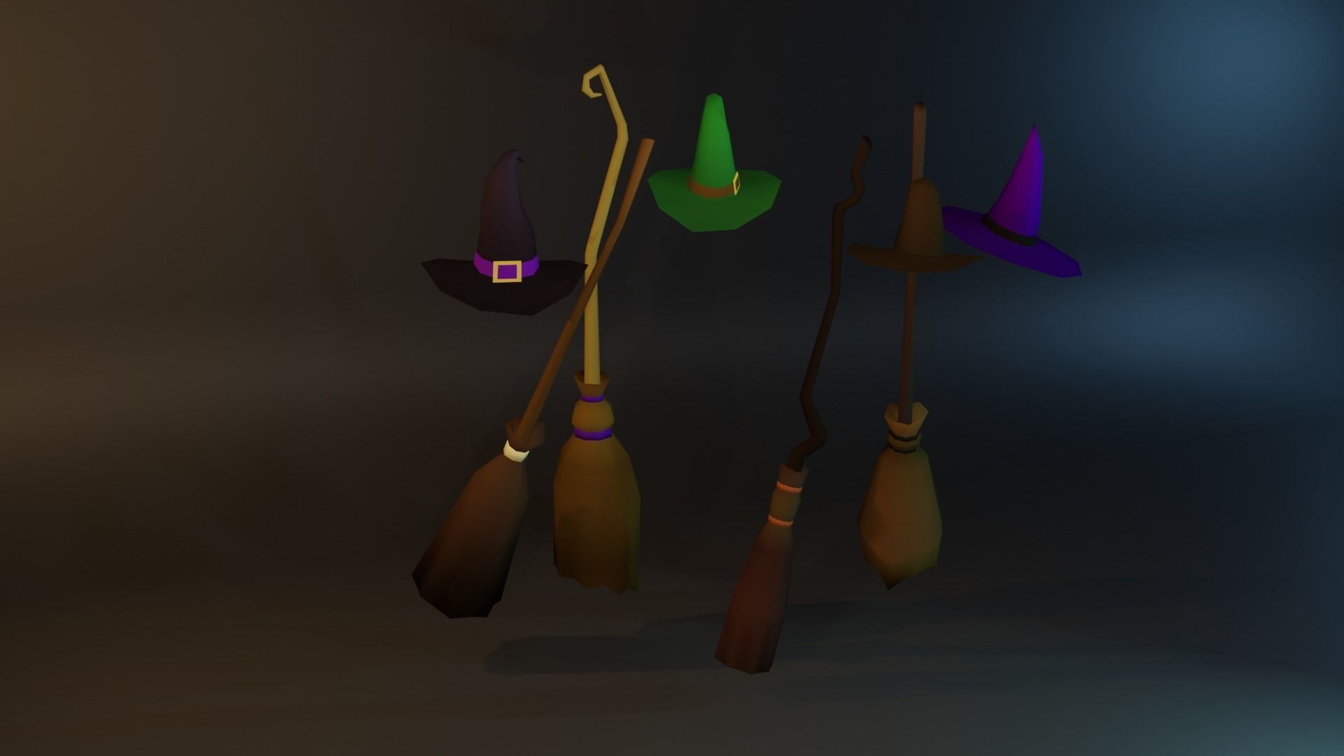Halloween Witch set Low Poly Low-poly 3D model_3