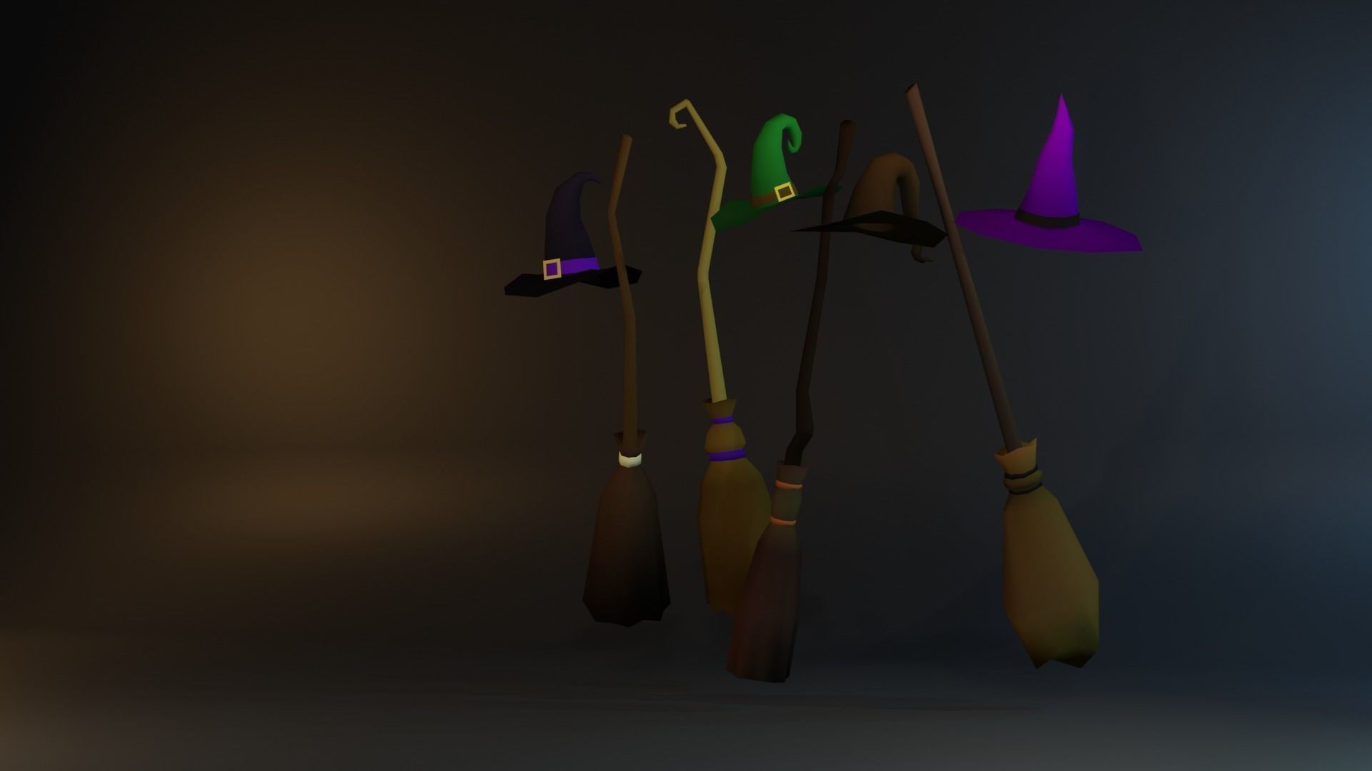 Halloween Witch set Low Poly Low-poly 3D model_1