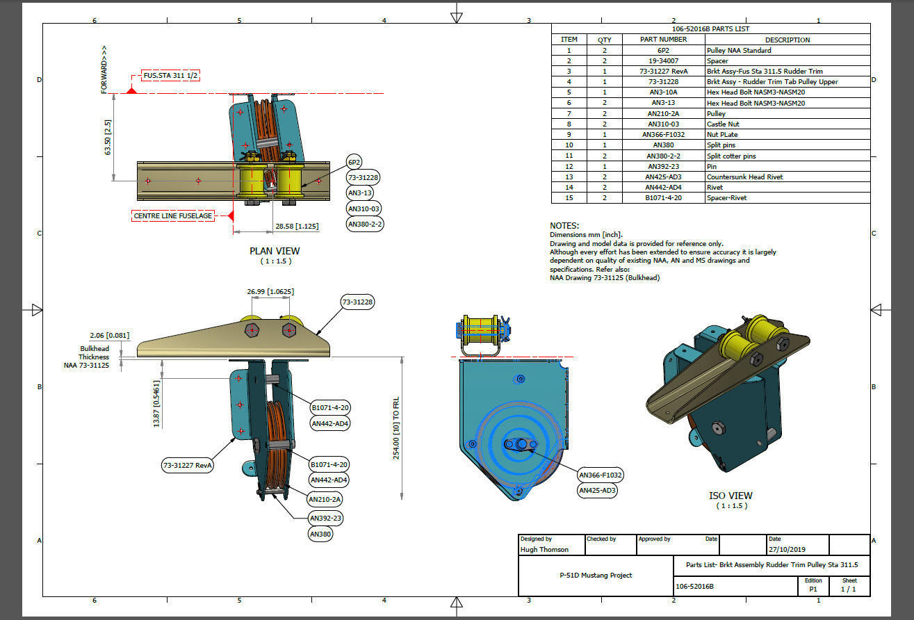 P-51D Mustang Bracket Assembly Rudder Trim Pulley Sta 311 3D print model_6