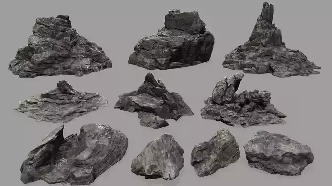 rock set Low-poly 3D model