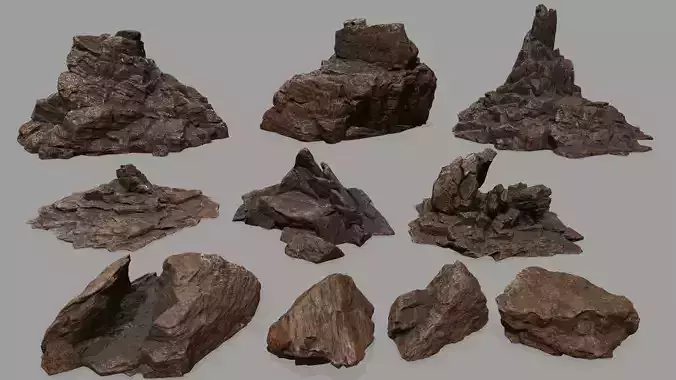 rock set Low-poly 3D model