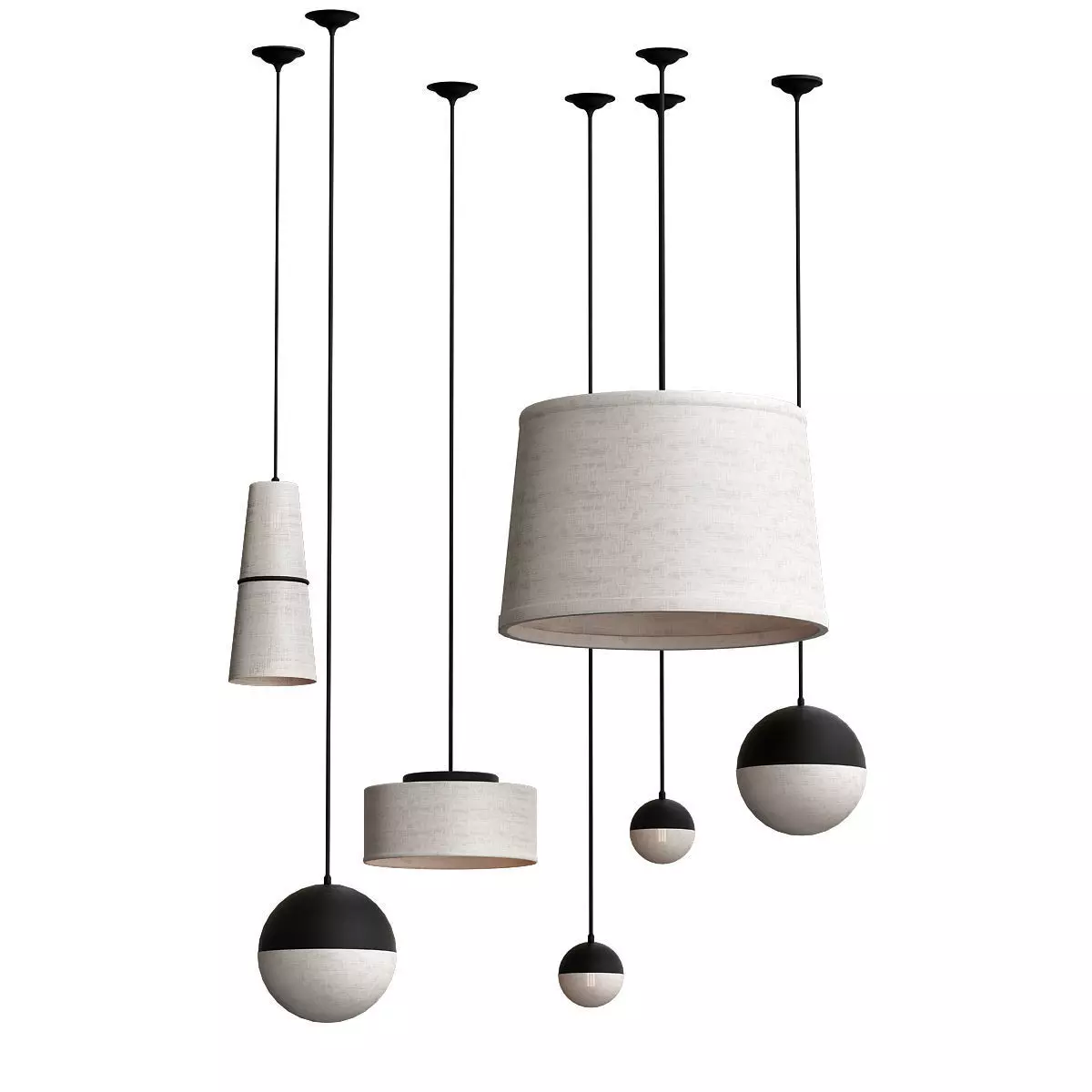 Cloth modern pendant lights 3D model_0