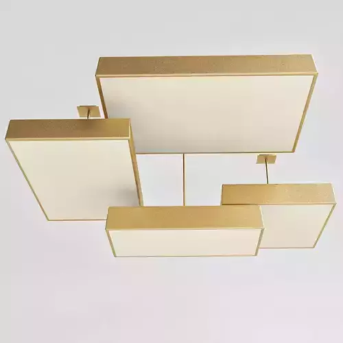 Briggs three gold and squares hanging from ceiling