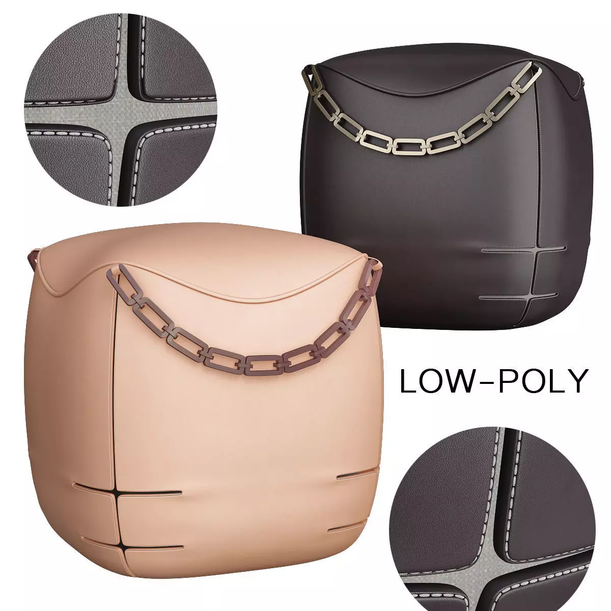 Puff by Fendi Casa low poly 3d model Low-poly 3D model_0