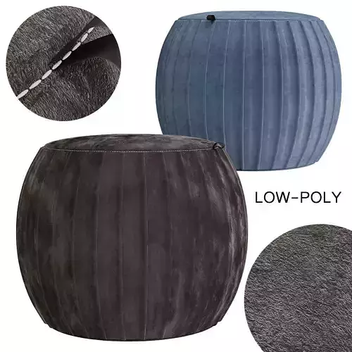 Velvet Pleated Round Pouf Ottoman low poly 3d model Low-poly 3D model