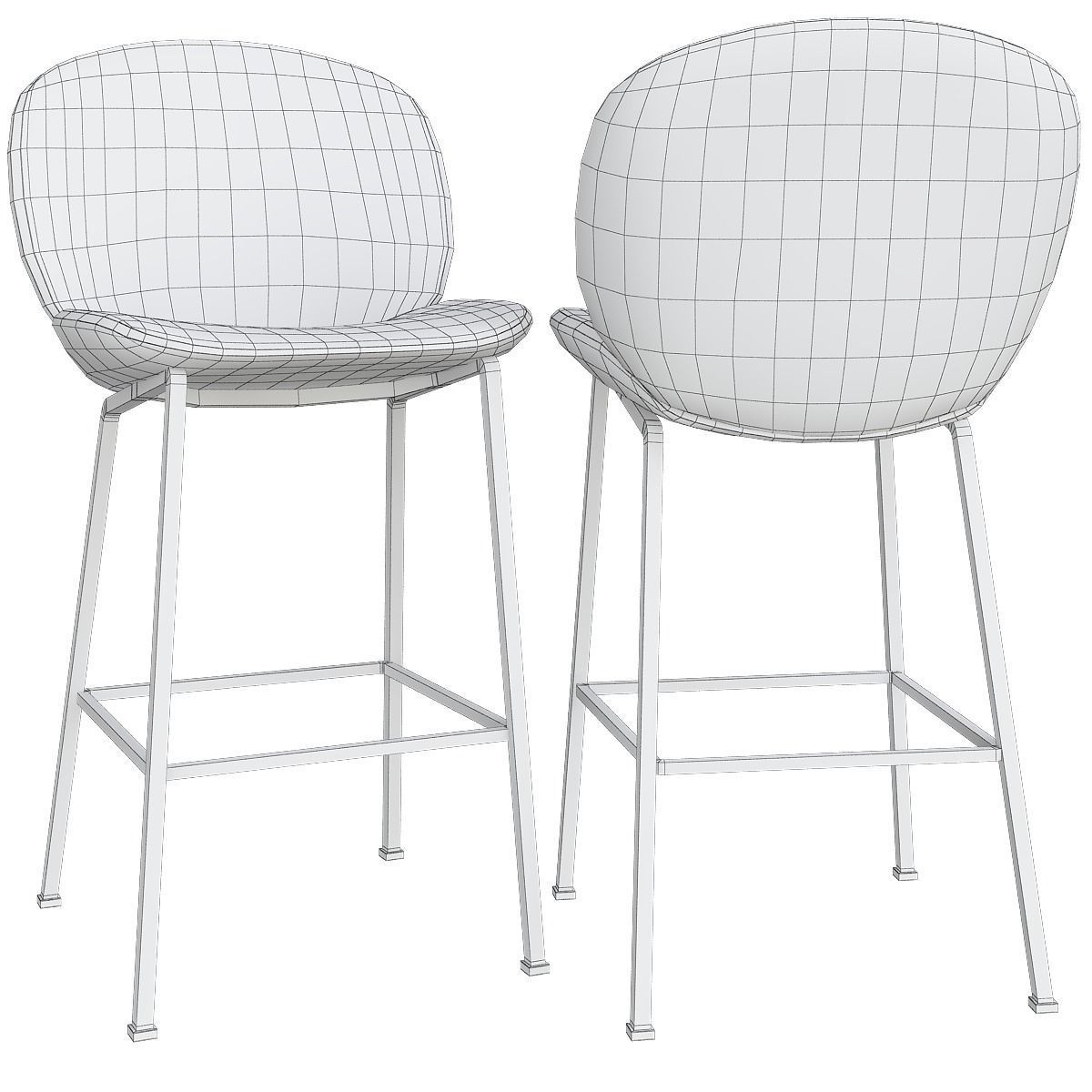 Beetle Counter Chair - Front Upholstered low poly 3d model Low-poly 3D model_1