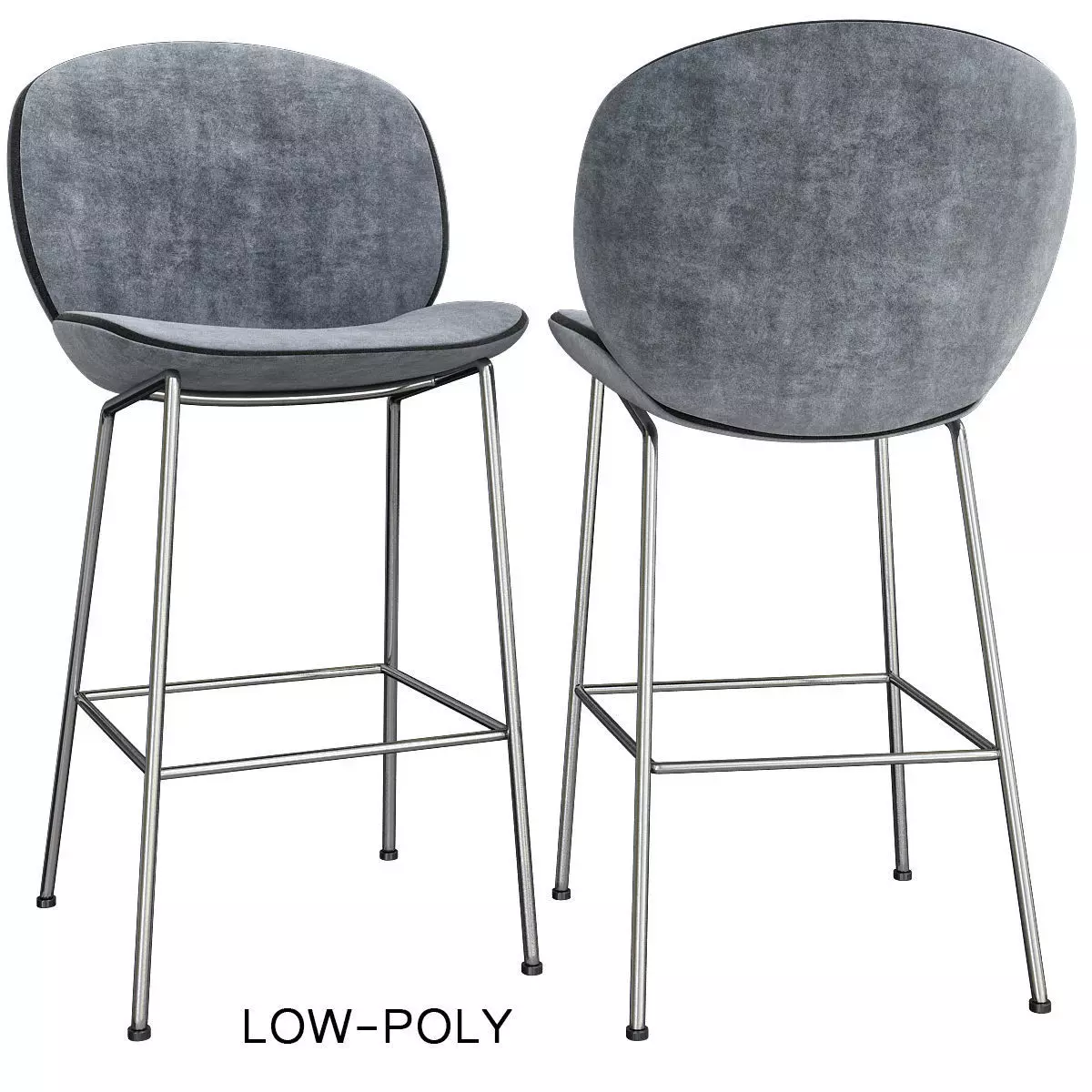 Beetle Counter Chair - Front Upholstered low poly 3d model Low-poly 3D model_0