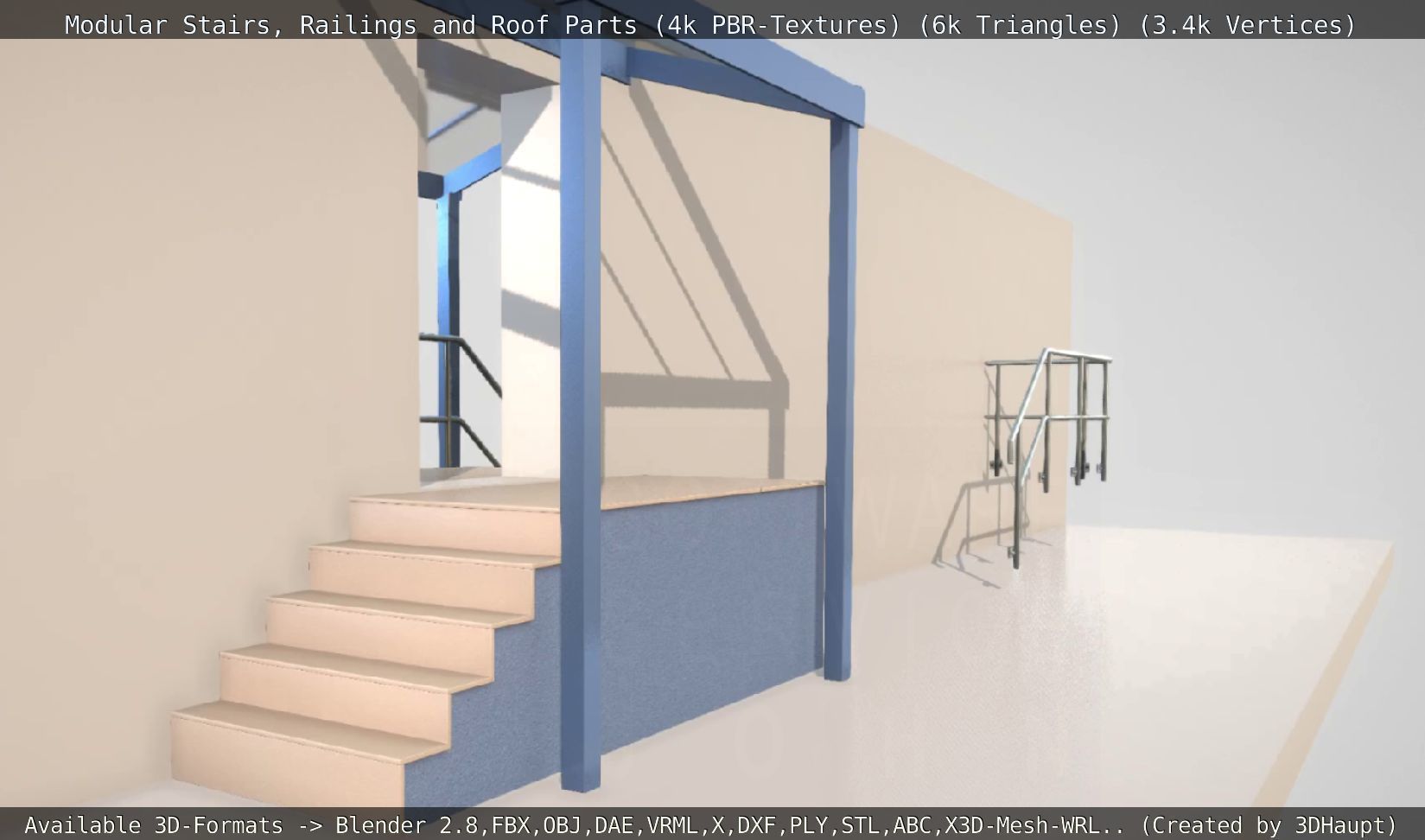 Modular Stairs Railings and Roof Parts Low-poly 3D model_20