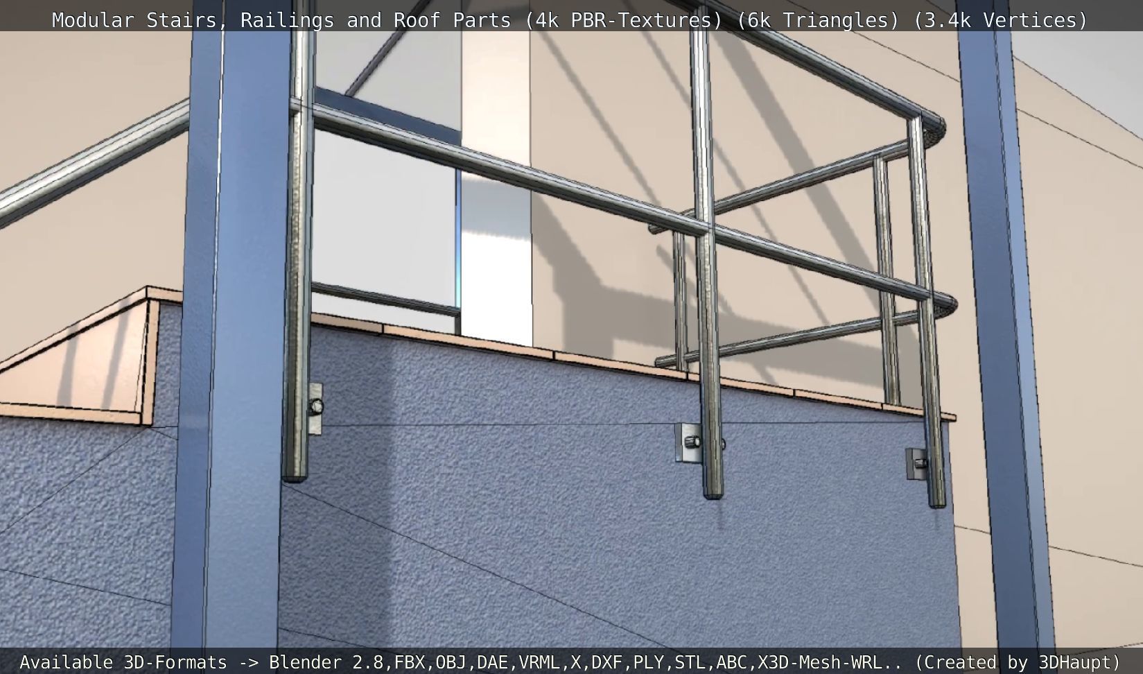 Modular Stairs Railings and Roof Parts Low-poly 3D model_29