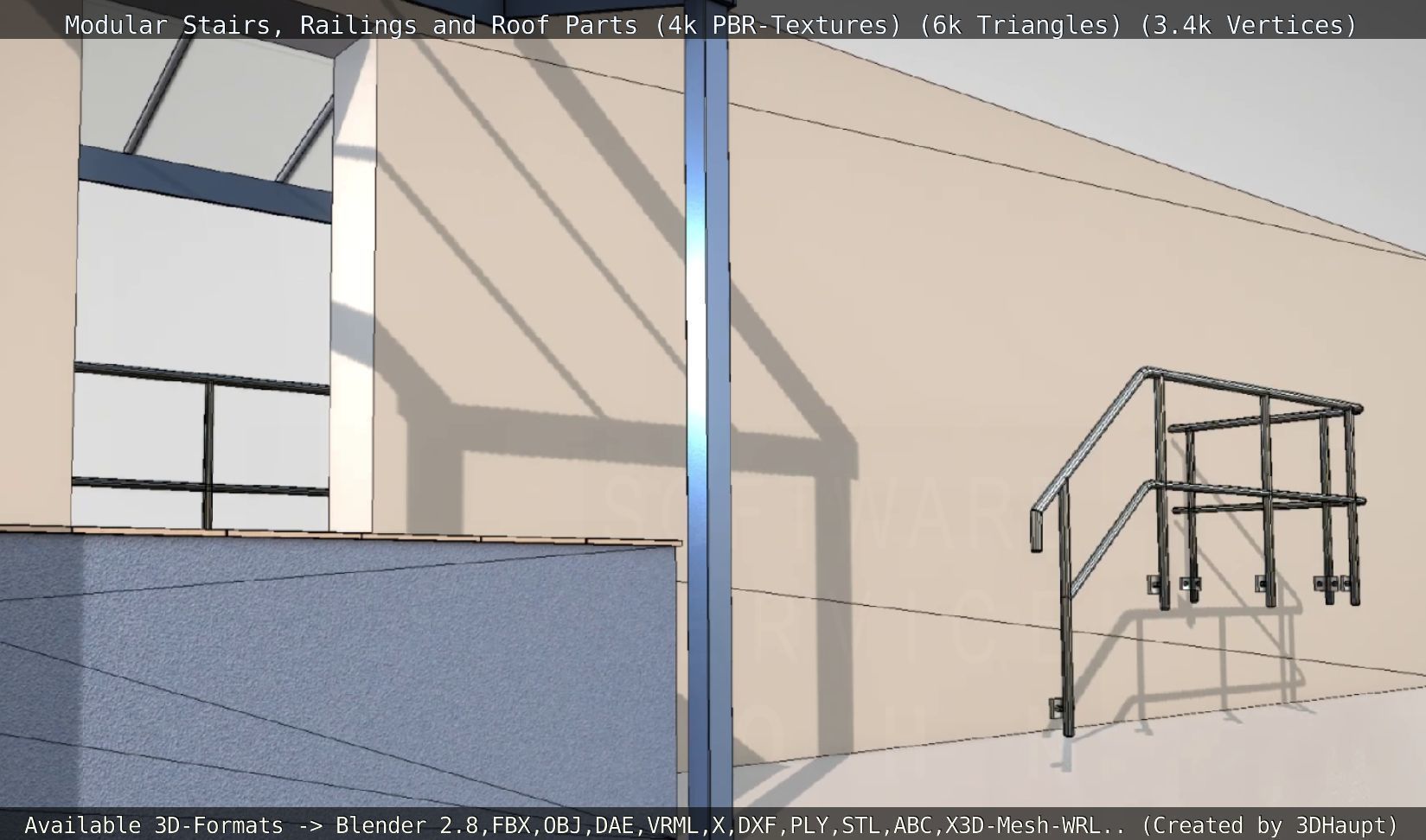 Modular Stairs Railings and Roof Parts Low-poly 3D model_58