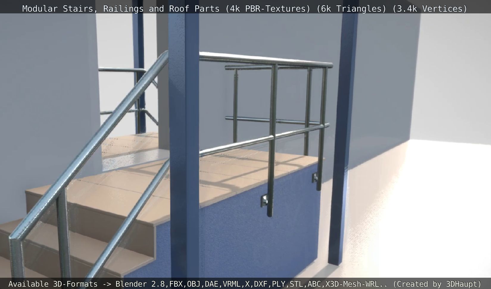 Modular Stairs Railings and Roof Parts Low-poly 3D model_9