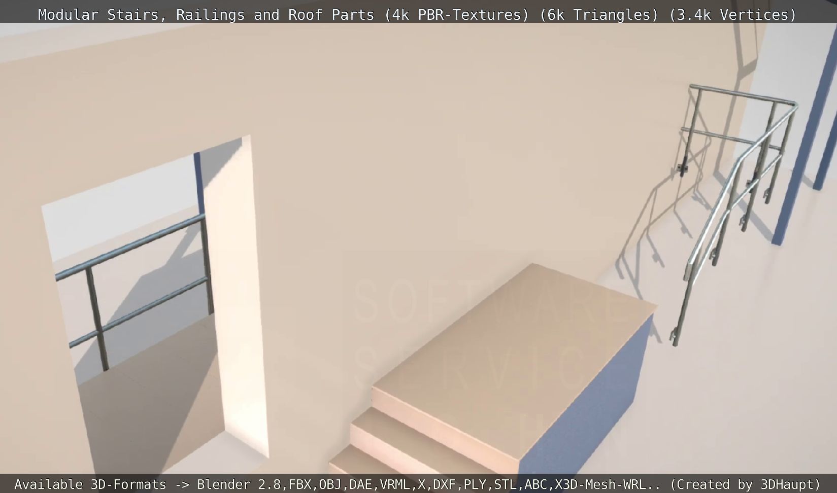 Modular Stairs Railings and Roof Parts Low-poly 3D model_43