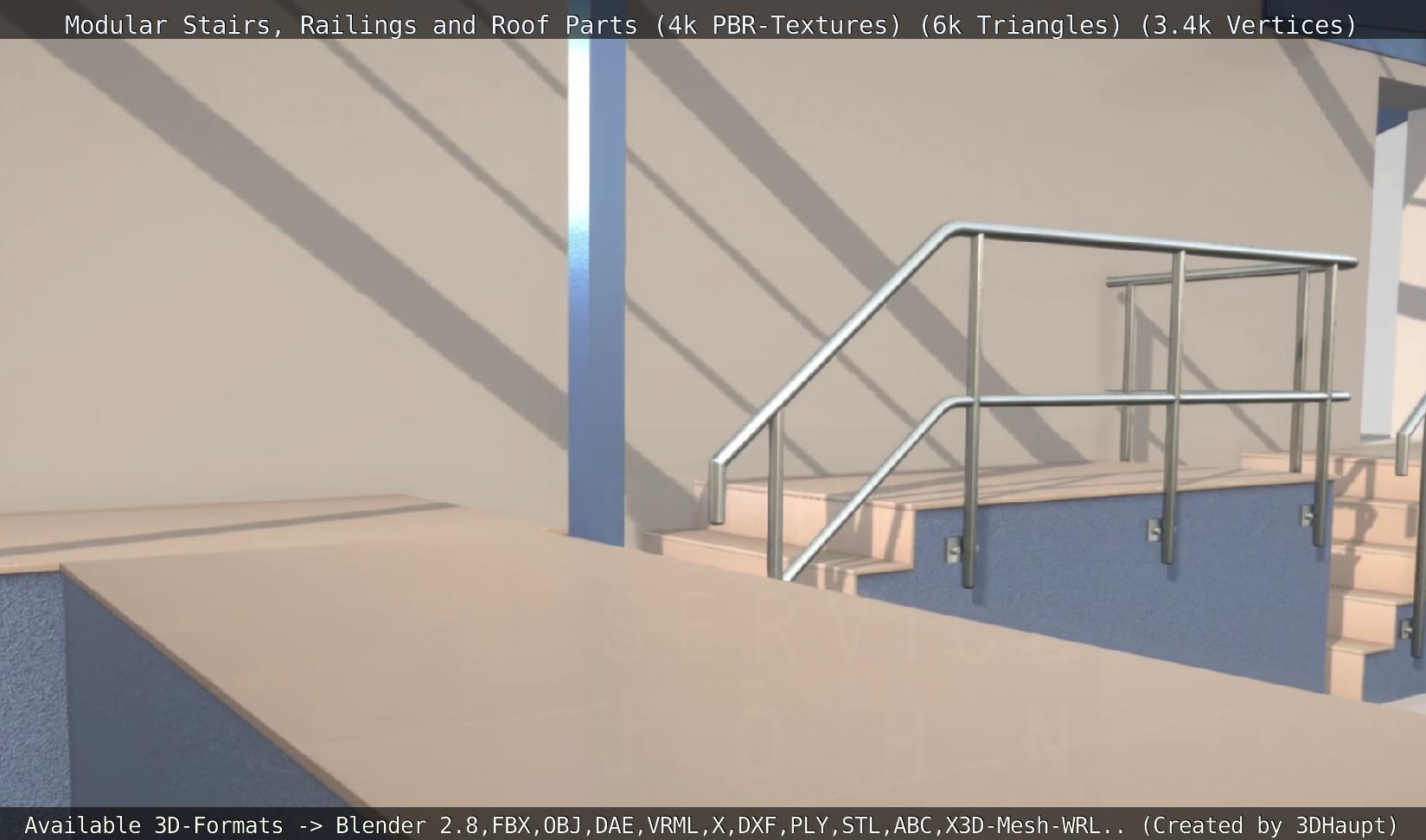 Modular Stairs Railings and Roof Parts Low-poly 3D model_108