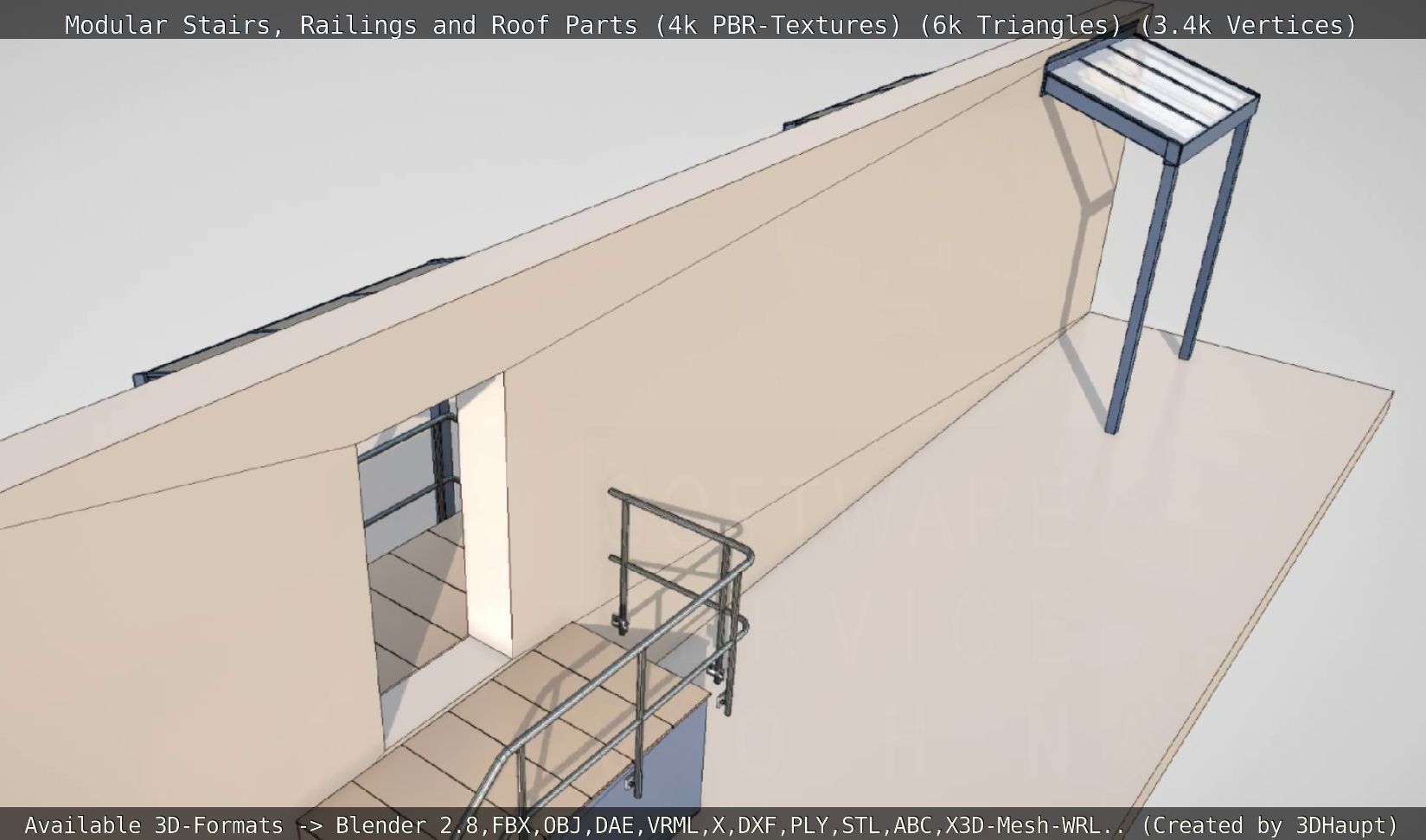 Modular Stairs Railings and Roof Parts Low-poly 3D model_51