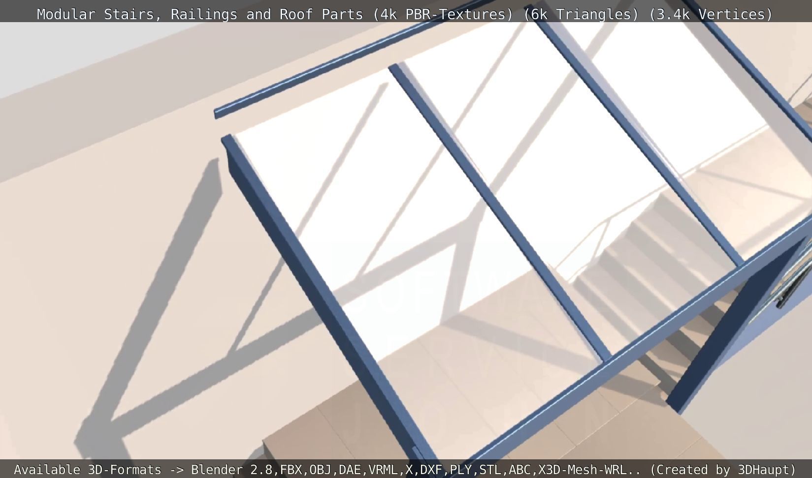 Modular Stairs Railings and Roof Parts Low-poly 3D model_138