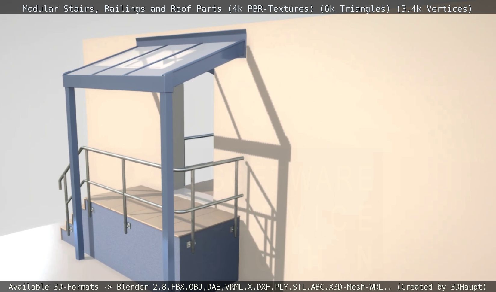 Modular Stairs Railings and Roof Parts Low-poly 3D model_4