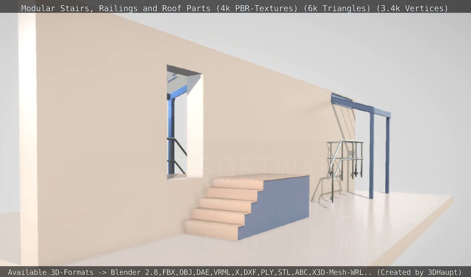 Modular Stairs Railings and Roof Parts Low-poly 3D model_33