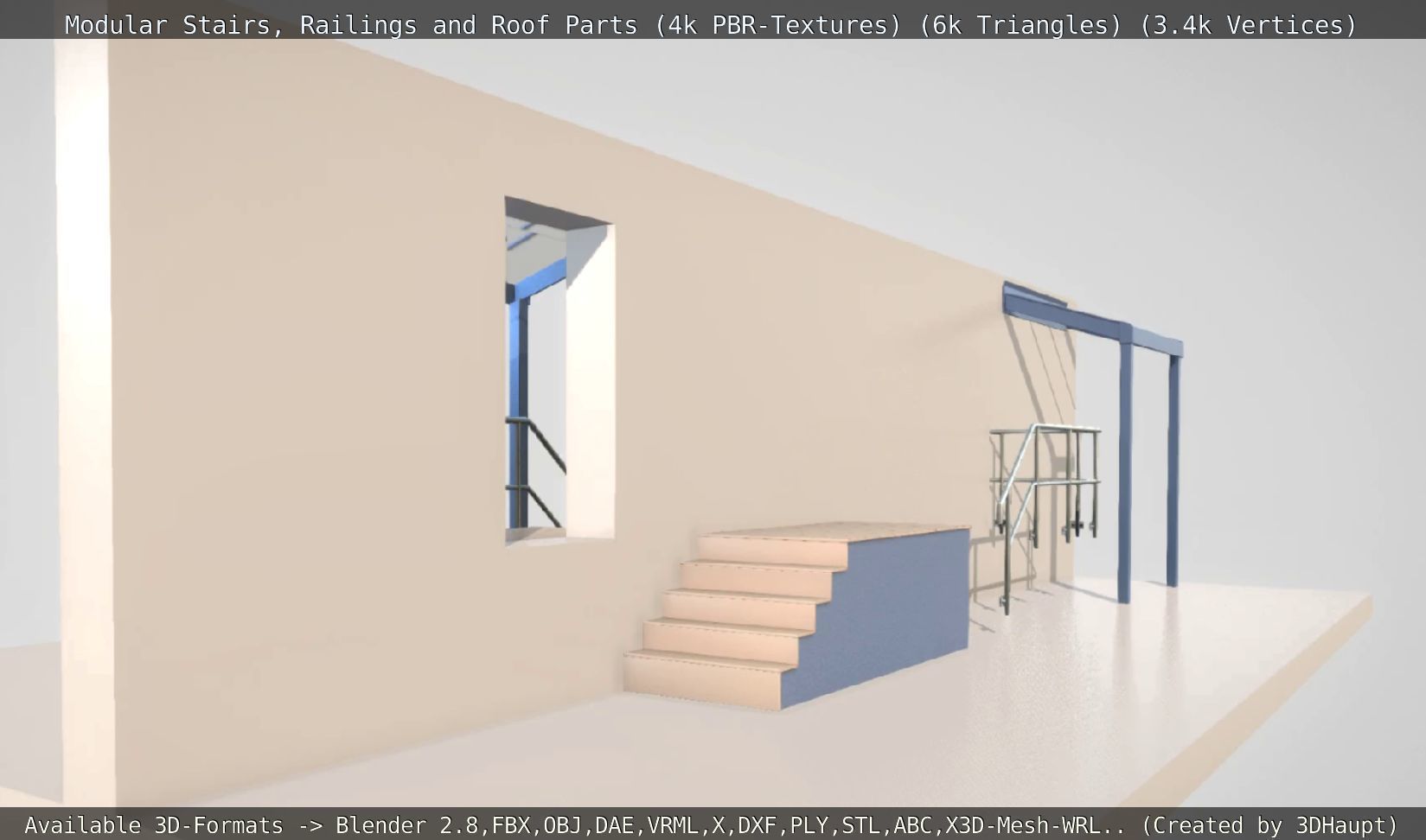 Modular Stairs Railings and Roof Parts Low-poly 3D model_31