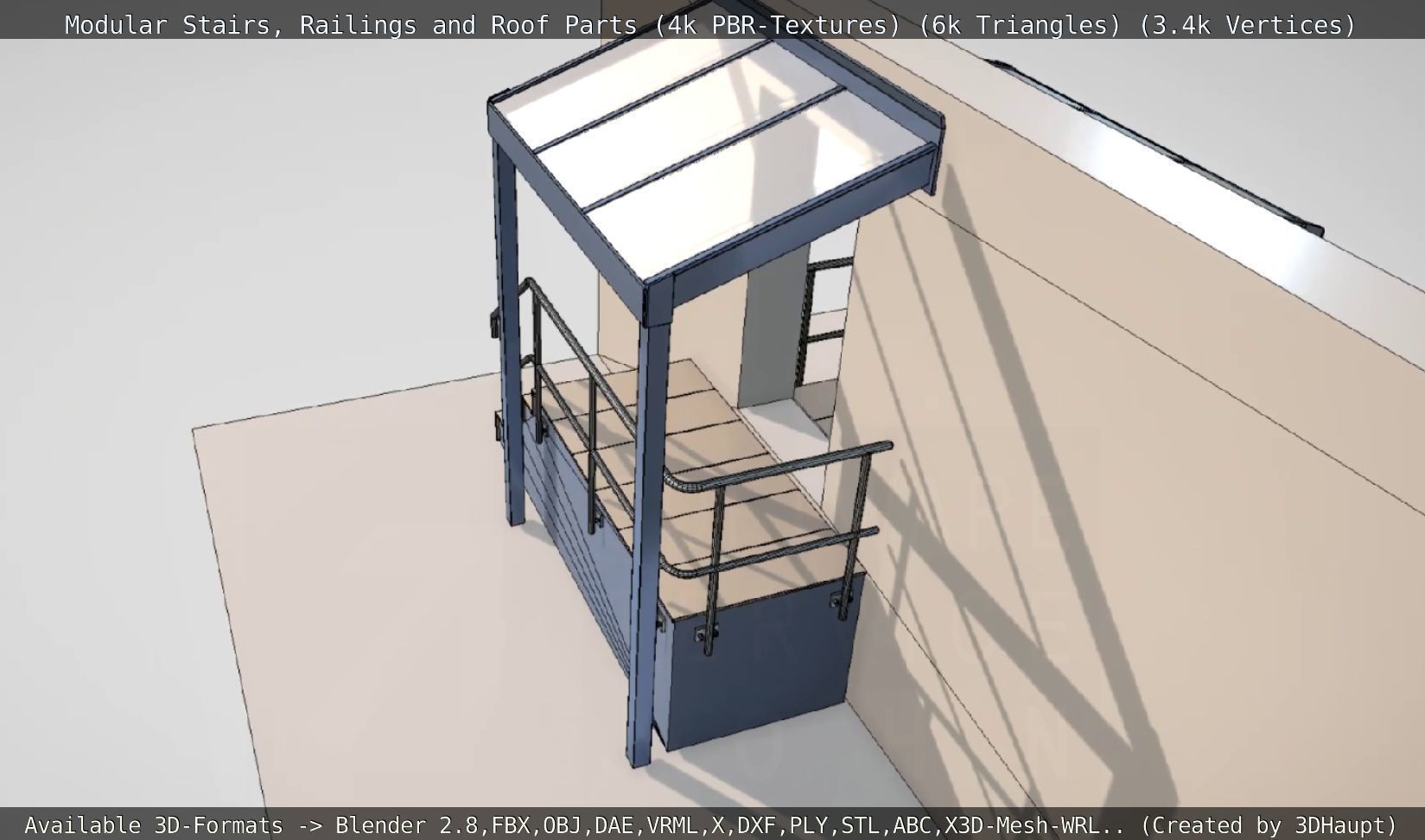 Modular Stairs Railings and Roof Parts Low-poly 3D model_27