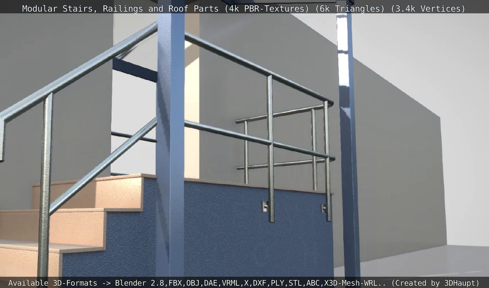 Modular Stairs Railings and Roof Parts Low-poly 3D model_70