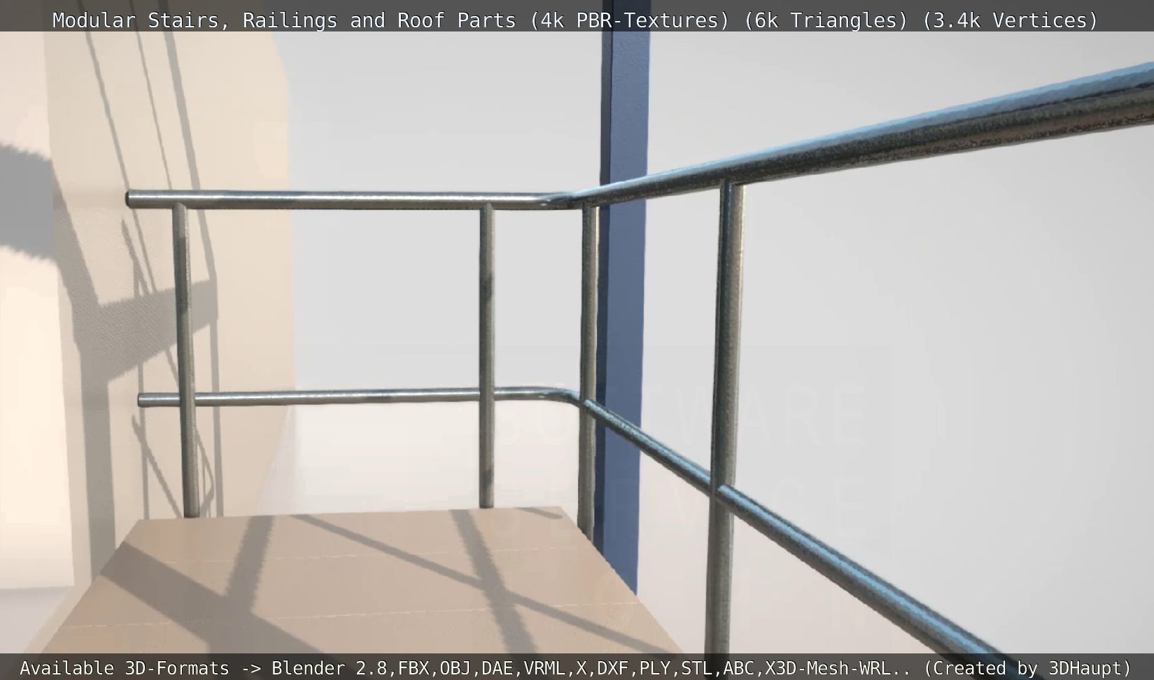 Modular Stairs Railings and Roof Parts Low-poly 3D model_22