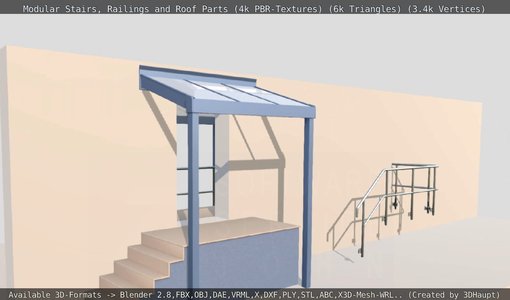 Modular Stairs Railings and Roof Parts Low-poly 3D model_109