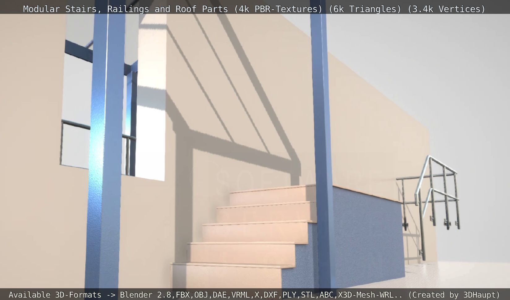 Modular Stairs Railings and Roof Parts Low-poly 3D model_23