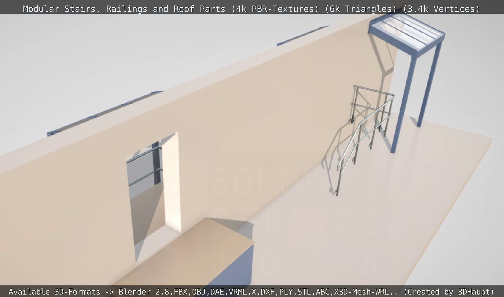 Modular Stairs Railings and Roof Parts Low-poly 3D model_48