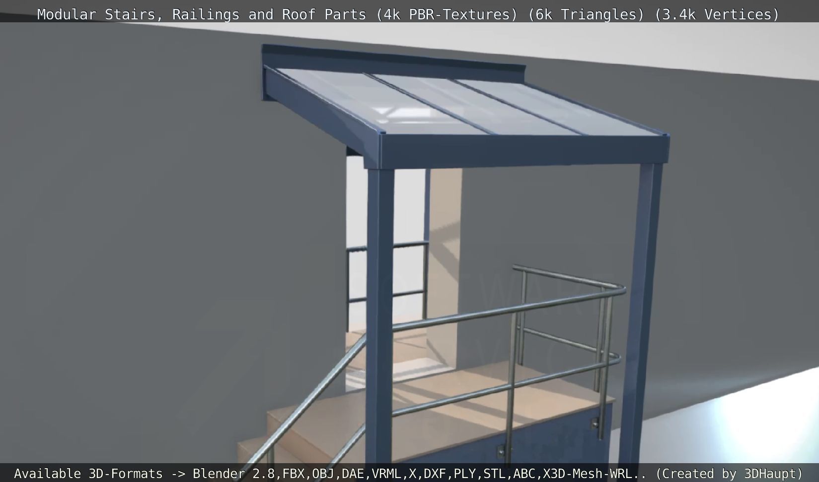 Modular Stairs Railings and Roof Parts Low-poly 3D model_92