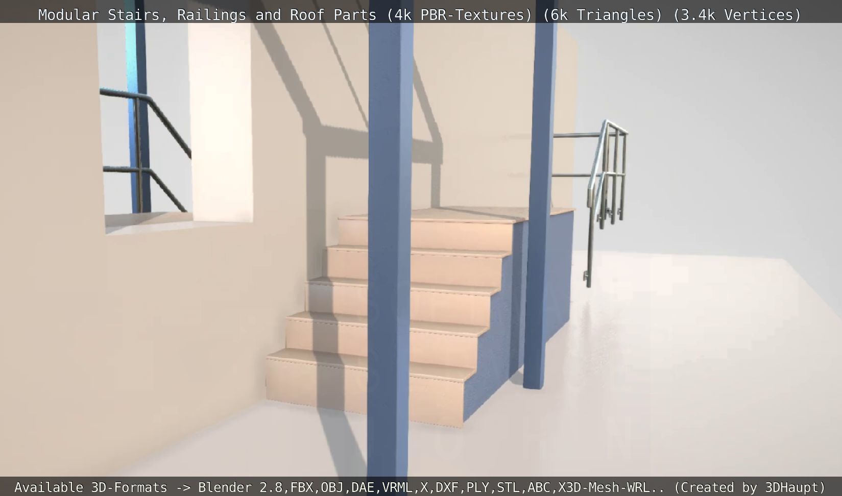 Modular Stairs Railings and Roof Parts Low-poly 3D model_36