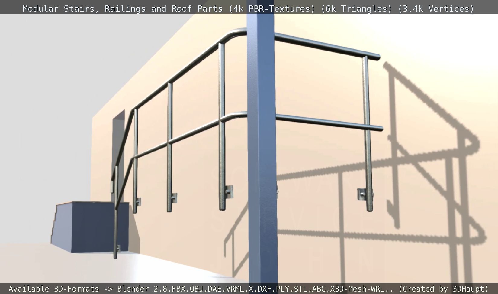 Modular Stairs Railings and Roof Parts Low-poly 3D model_114