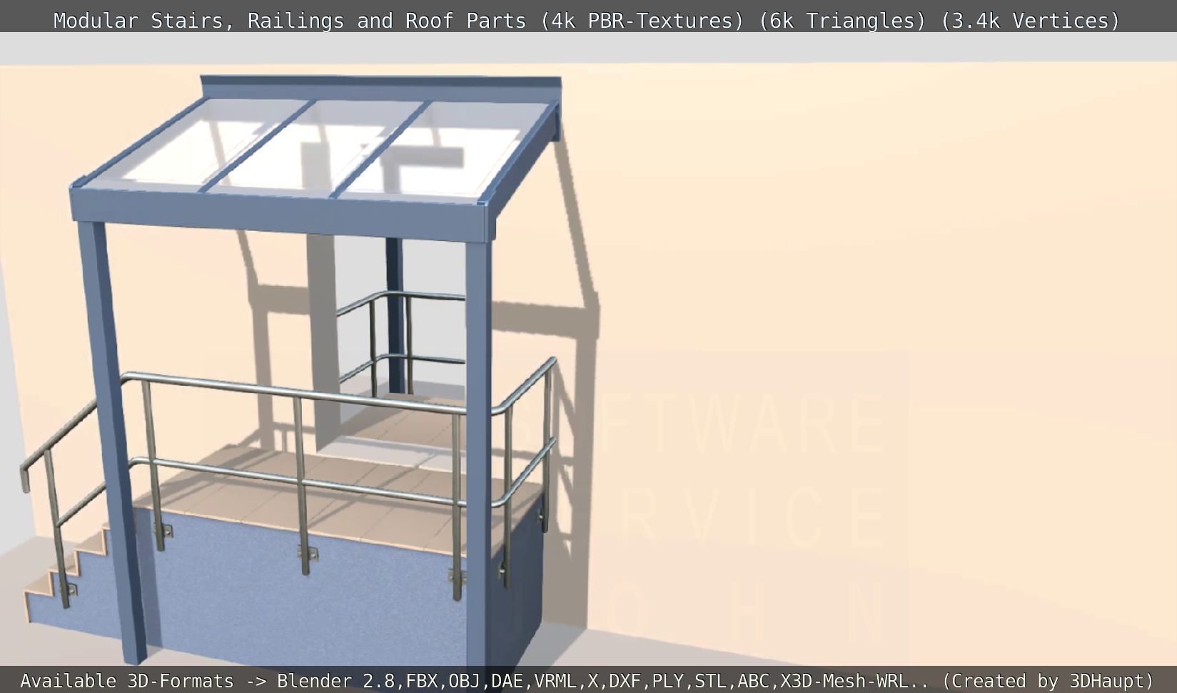 Modular Stairs Railings and Roof Parts Low-poly 3D model_102