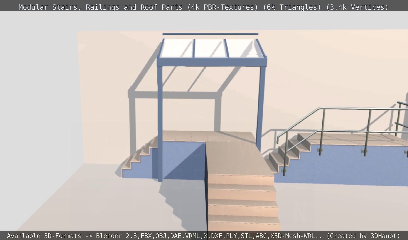 Modular Stairs Railings and Roof Parts Low-poly 3D model_123