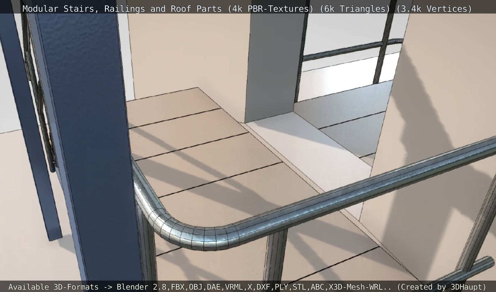 Modular Stairs Railings and Roof Parts Low-poly 3D model_50