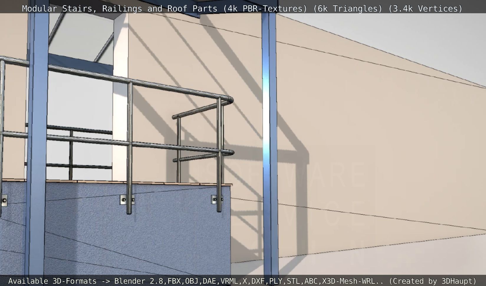 Modular Stairs Railings and Roof Parts Low-poly 3D model_49