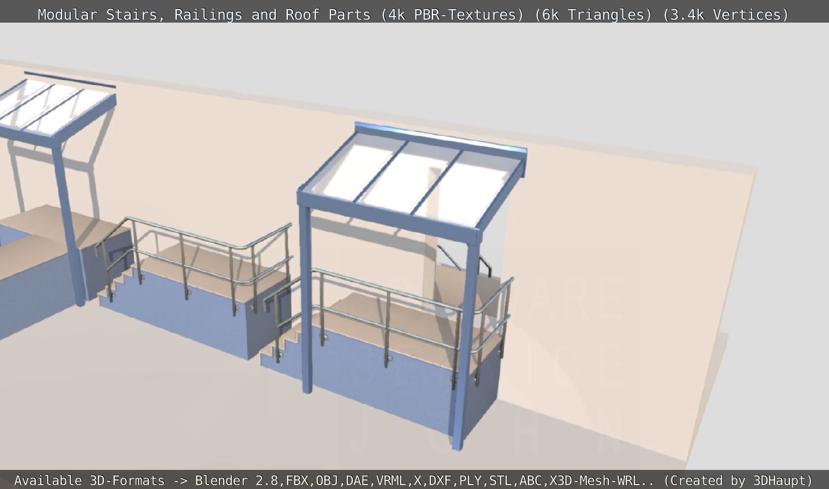 Modular Stairs Railings and Roof Parts Low-poly 3D model_125