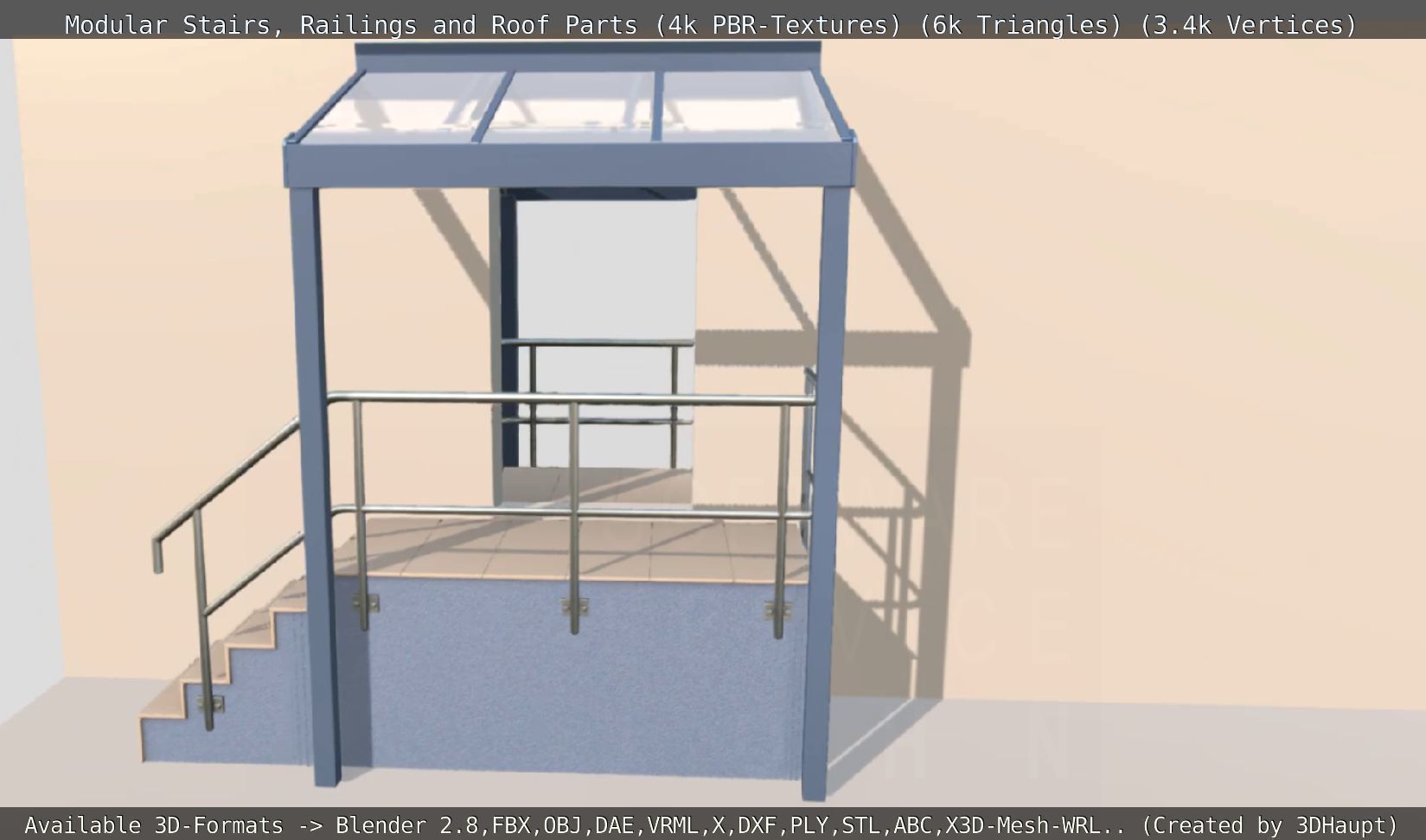 Modular Stairs Railings and Roof Parts Low-poly 3D model_107