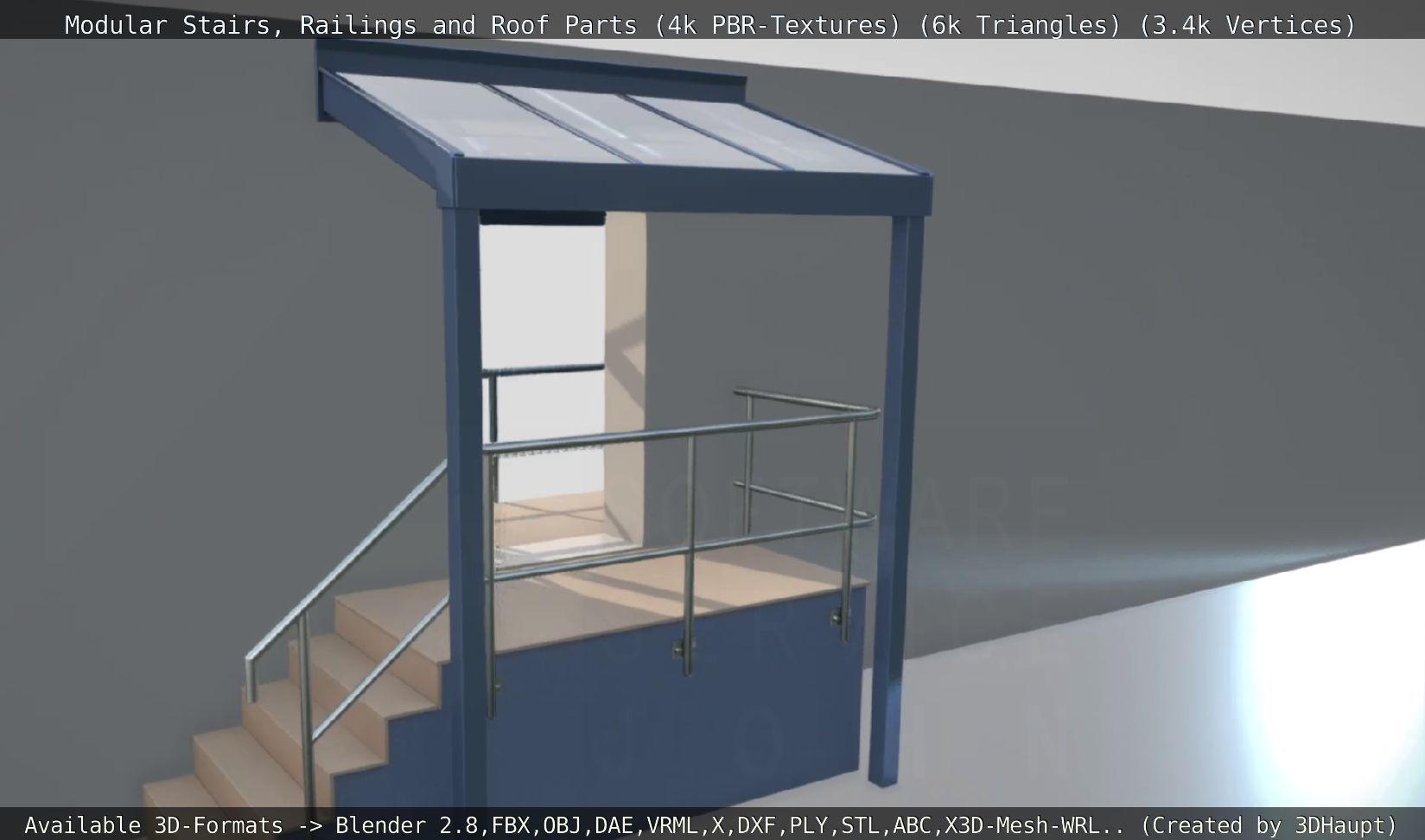 Modular Stairs Railings and Roof Parts Low-poly 3D model_93