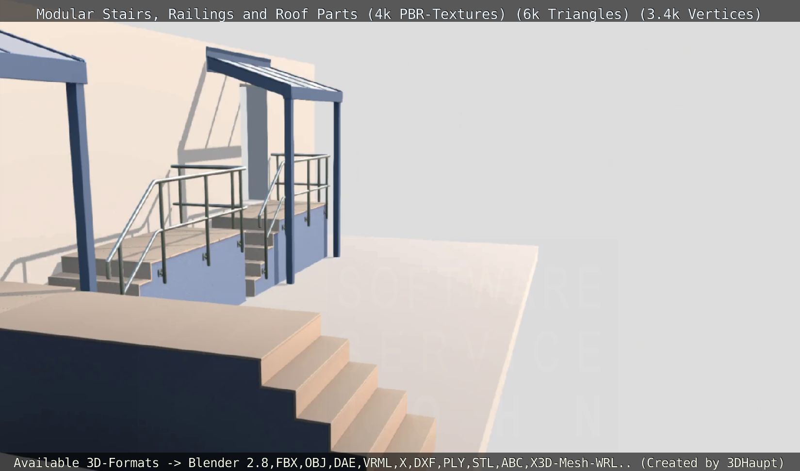 Modular Stairs Railings and Roof Parts Low-poly 3D model_128