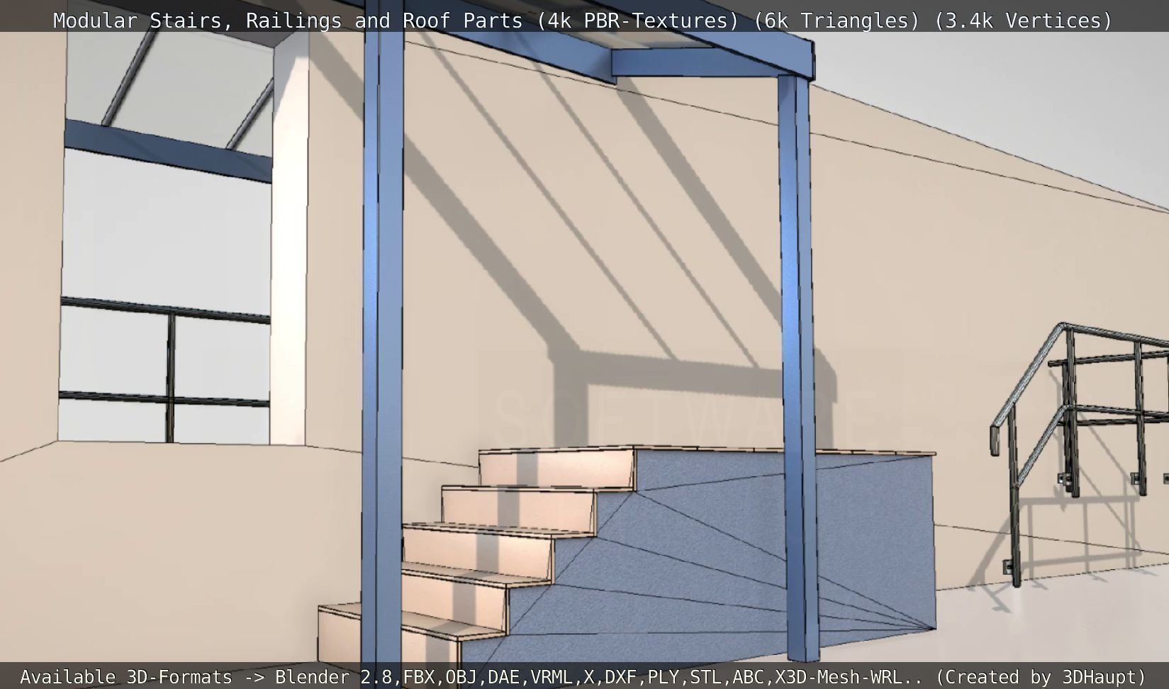 Modular Stairs Railings and Roof Parts Low-poly 3D model_25