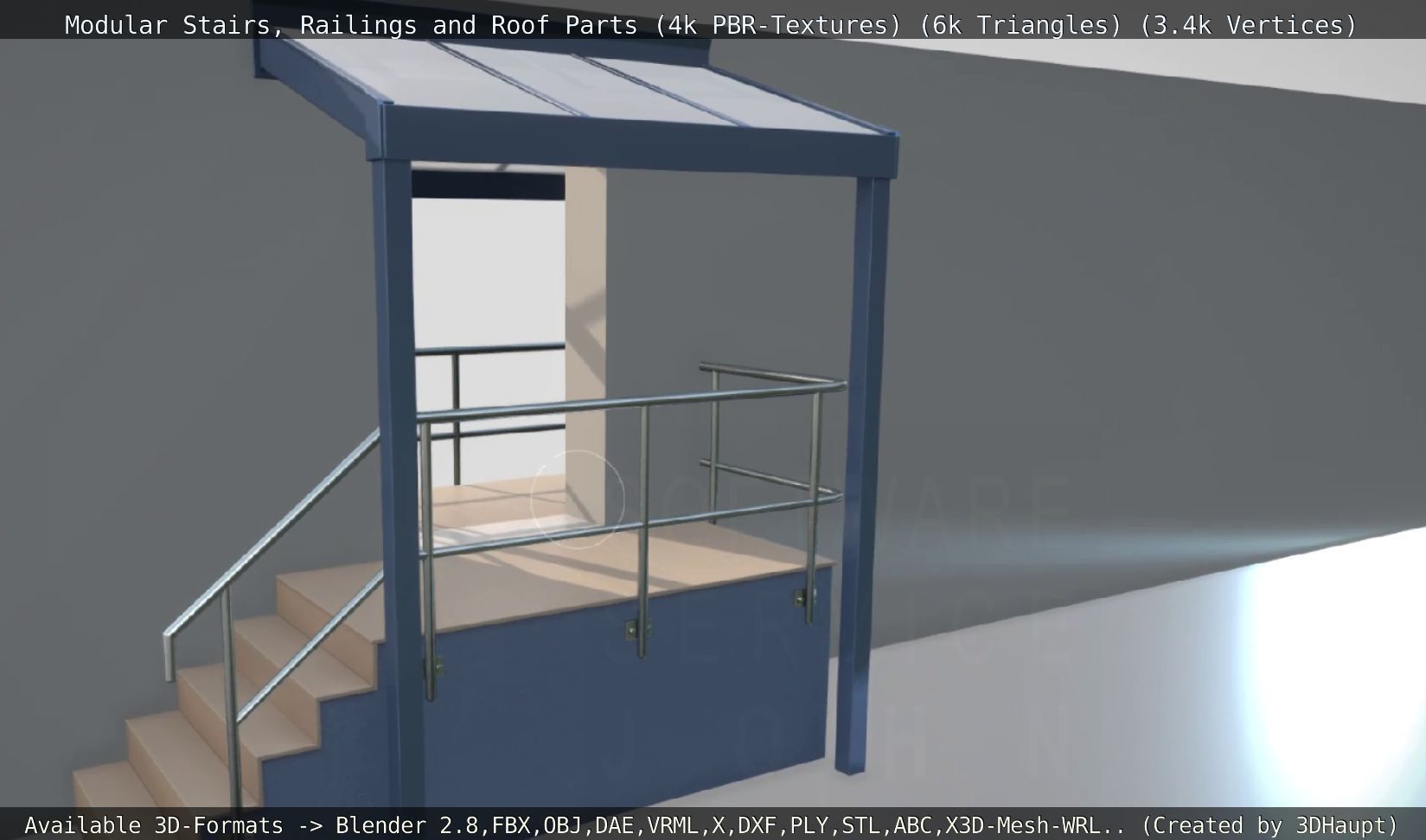 Modular Stairs Railings and Roof Parts Low-poly 3D model_95