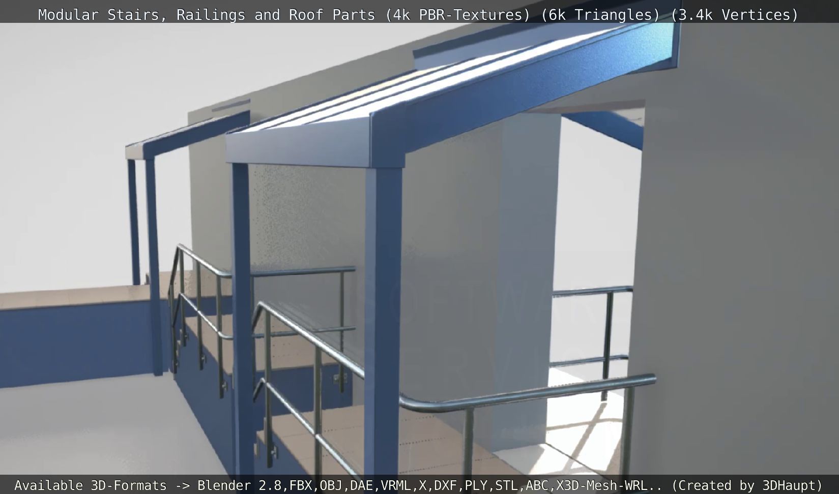 Modular Stairs Railings and Roof Parts Low-poly 3D model_79