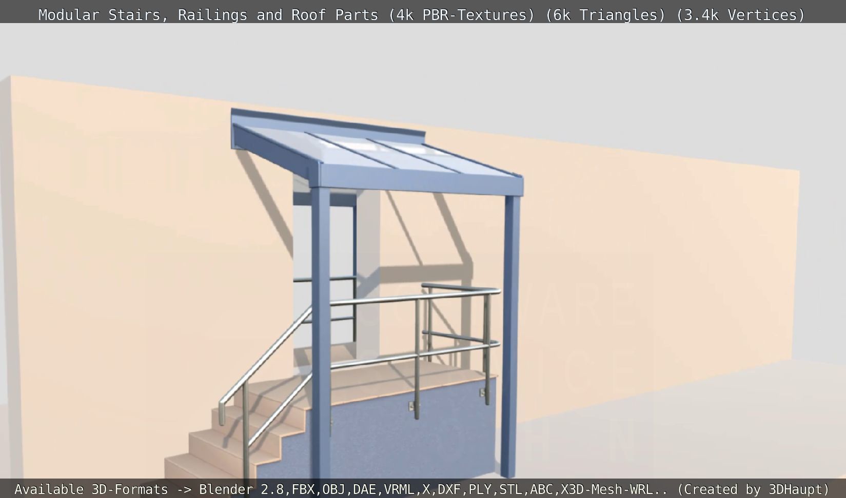 Modular Stairs Railings and Roof Parts Low-poly 3D model_110