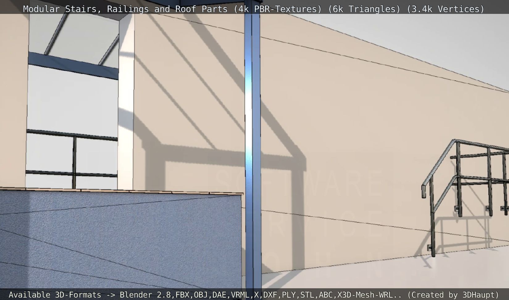 Modular Stairs Railings and Roof Parts Low-poly 3D model_46