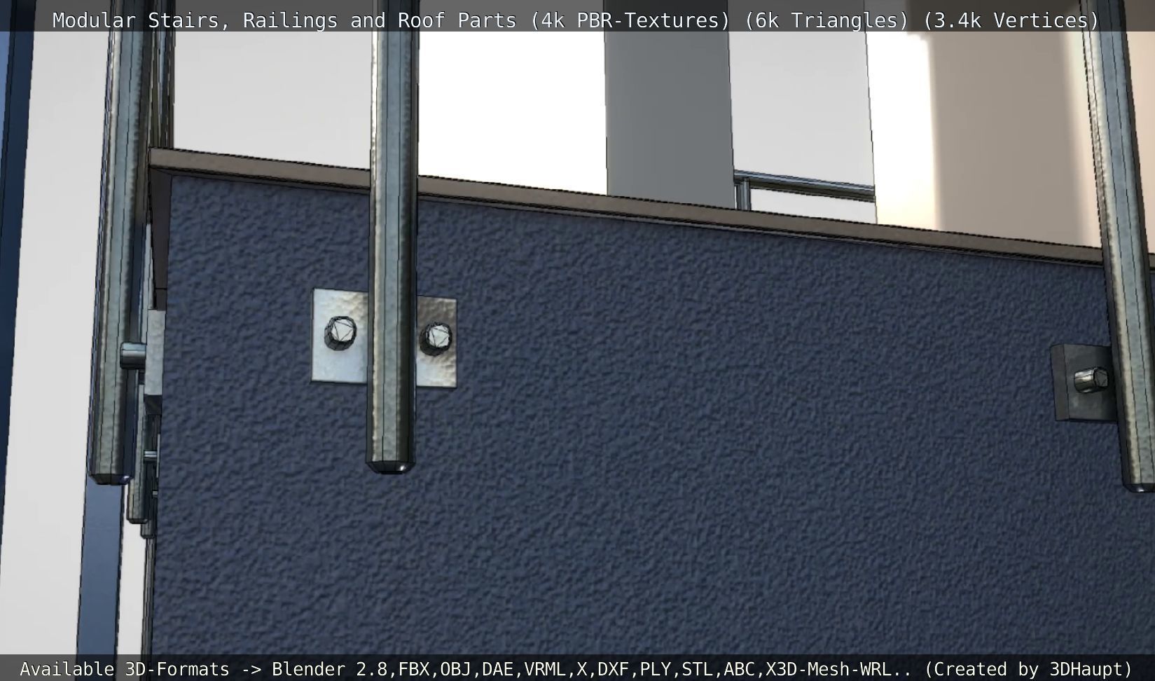 Modular Stairs Railings and Roof Parts Low-poly 3D model_53